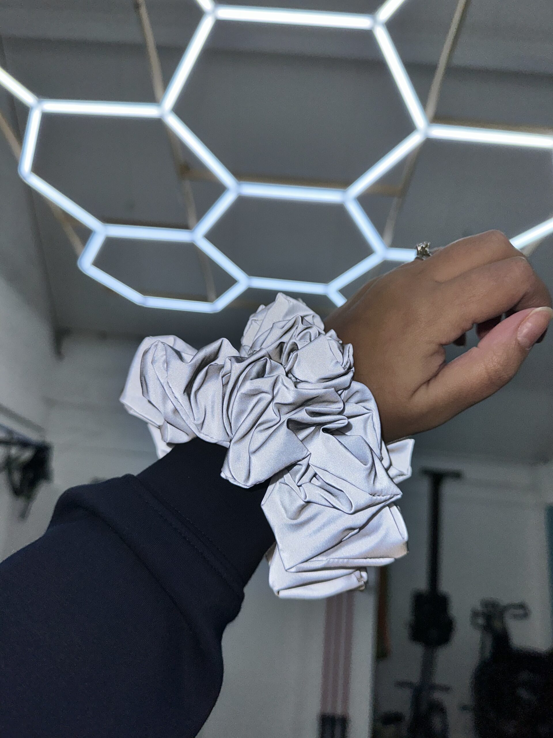 Sport - High Visibility Silver Reflective Oversized Scrunchie - Image 4