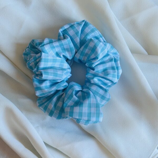 Oversized Turquoise Gingham Scrunchie